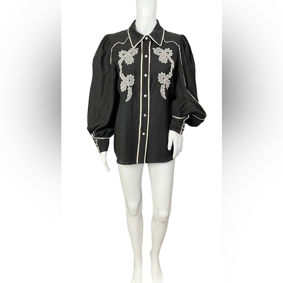 C/Meo Collective Nearby Black Shirt Pearl Snap Long Sleeve Cowgirl Western - Picture 2 of 12